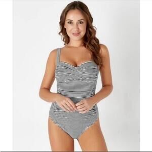 Bond-eye Australia Black White Stripe Pinup Padded Top One Piece Swim 8